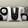Set 3 fete perna decorative 43x43 cm cu design Abstract Alb/Negru/Gril pentru un decor modern