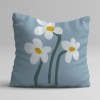 Set 3 fete perna decorative 43x43 cm cu pescarusi in zbor, curcubeu stilizat si margarete pe fundal bleu