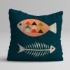Set 3 fete perna decorative 43x43 cm cu motive etnice si simboluri moderne in portocaliu, albastru si galben