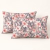 Set 3 piese Joly Ecru Homesko cu flori roz somon si gri, cearsaf pilota 220x240 cm si 2 fete de perna