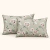 Set 3 piese Nevada Mint cu flori albe si roz pal pe fond verde menta, cearsaf pilota 220x240 si 2 fete de perna