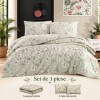 Set 3 piese Nevada Mint cu flori albe si roz pal pe fond verde menta, cearsaf pilota 220x240 si 2 fete de perna