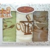 Set 3 prosoape bucatarie bumbac 100%, ambalaj elegant, Coffe Maro/Crem/Verde