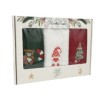 set 3 prosoape bucatarie Craciun bumbac 100% cu broderii ursulet spiridus si brad