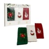 set 3 prosoape bucatarie Craciun bumbac 100% cu broderii floare Mos Craciun si om de zapada