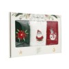 set 3 prosoape bucatarie Craciun bumbac 100% cu broderii floare Mos Craciun si om de zapada