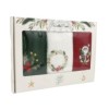 set 3 prosoape bucatarie Craciun bumbac 100% cu broderii vasc coronita si Mos Craciun