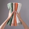 Set 4 prosoape Biscay 50x90 cm din bumbac 100%, verde bej portocaliu si alb, cu bordura texturata