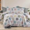 set cearceafuri 4 piese din bumbac satinat cu cercuri multicolore, 2 cearceafuri pat 220x240 cm si 2 fete perna 52x72 cm