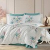 set cearceafuri din bumbac satinat cu floricele turcoaz, 2 cearceafuri pat 220x240 cm si 2 fete perna 52x72 cm