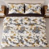 set cearceafuri 4 piese din bumbac satinat frunze, 2 cearceafuri pat 220x240 cm si 2 fete perna 52x72 cm