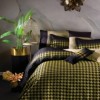 Set complet de lux(lenjerie+cuvertura), 8 piese, Cotton Box, Dazzle Verde-Negru