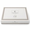 Set cuvertura jacquard crem Lude First Choice cu fete de perna bej gri brodate cu fluturi albi