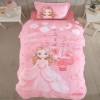 Set cuvertura roz matlasata copii Sweet Princess cu printesa si castel si 1 fata de perna