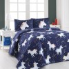 Set cuvertura matlasata 200x220cm+ 2 fete perna 50x70cm Magic Unicorn - Dark Blue