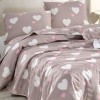 Set cuvertura matlasata 200x220 cm + 2 fete perna cu inimi Herz Roz Pudra
