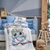 Set dormit bebelusi,cu protectie pt patut, bumbac 100%, Owl Blue