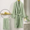 Set Halat baie marime L si prosop 50x90cm, bumbac 100% , Cotton Box, Deluxe Verde