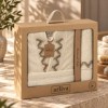 Set Arliva Home cu halat de baie marimea L si prosop 50x90 cm, bej natural, cu broderie zig-zag maro si verde