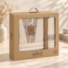 Halat de baie ecru marimea S si prosop 50x90 cm, bumbac 100%, broderie flori de cires roz, Arliva Home