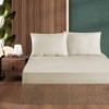 Set husa de pat cu elastic si 2 fete de perna, bumbac ranforce,bej, 140x200 cm, potrivita pentru saltele de pana la 30 cm inaltime