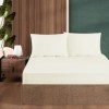 Set husa de pat cu elastic si 2 fete de perna, bumbac ranforce, crem, 160x200 cm, potrivita pentru saltele de pana la 30 cm inaltime