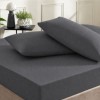 Set husa de pat cu elastic si 2 fete de perna, bumbac ranforce, Tac antracit, 160x200 cm, potrivita pentru saltele de pana la 30 cm inaltime