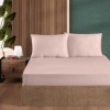 Set husa de pat cu elastic si 2 fete de perna, bumbac ranforce, roz pudra, 180x200 cm, potrivita pentru saltele de pana la 30 cm inaltime