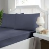 Set husa de pat cu elastic si 2 fete de perna, bumbac satinat, Albastru, 180x200 cm, potrivit pentru un dormitor elegant