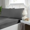 Set husa de pat cu elastic si 2 fete de perna, bumbac satinat, antracit, 180x200 cm, potrivit pentru un dormitor elegant