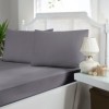 Set husa de pat cu elastic si 2 fete de perna, bumbac satinat, gri, 180x200 cm, potrivit pentru un dormitor elegant