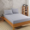 Set husa de pat cu elastic si 2 fete perna, bumbac poliester, 160x200cm, gri deschis cu dungi
