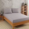 Set husa de pat cu elastic si 2 fete perna, bumbac poliester, 160x200cm, maro cu dungi