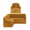 Set huse elastice din material creponat cu volan pentru colțar și fotoliu