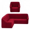 Set huse elastice din material creponat, culoare bordo, pentru colțar și fotoliu
