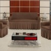 Set huse elastice bumbac maro închis pentru canapea 3 locuri și 2 fotolii cu volan