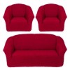 Set Husa elastica pentru canapea 3 locuri si 2 fotolii, material creponat, Bordo