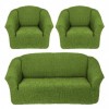 Set Husa elastica pentru canapea 3 locuri si 2 fotolii, material creponat, Verde