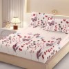 Set husa pat finet 160x200 cm cu elastic flori și fluturi mov si 2 fete de perna asortate, fabricat in Romania
