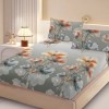 Set husa pat finet 160x200 cm cu elastic flori multicolore si 2 fete de perna asortate, fabricat in Romania