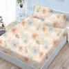 Set husa pat finet 160x200 cm cu elastic model floral pastel si 2 fete de perna