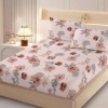 Set husa pat finet 160x200 cm cu elastic flori roz si 2 fete de perna asortate, fabricat in Romania