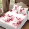 Set husa de pat cu elastic finet fluturi roz 160x200cm