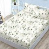Set husa pat finet 160x200 cm cu elastic model frunze verzi si 2 fete de perna
