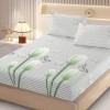 Set husa pat finet 160x200 cm cu elastic lalele ablb cu verde si 2 fete de perna asortate, fabricat in Romania