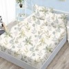 Set husa pat finet 160x200 cm cu elastic model frunze verzi si 2 fete de perna