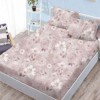 Set husa pat finet 160x200 cm cu elastic model floral roz pudra/crem si 2 fete de perna