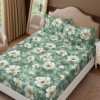 Set husa pat finet verde cu flori mari albe si 2 fete de perna 160x200cm