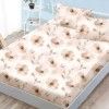 Set husă finet 160x200 cm cu elastic și 2 fețe de pernă, model Flori bej pe fundal crem