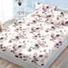 Set husa finet 160x200 cm cu elastic si 2 fete de perna, model trandafiri mov si fluturi pe fundal crem